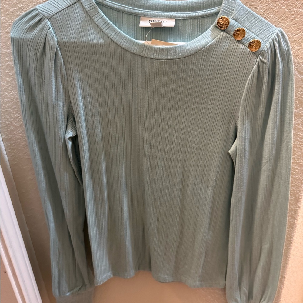 Mint Green Ribbed Long Sleeve Top - Picture 2 of 2
